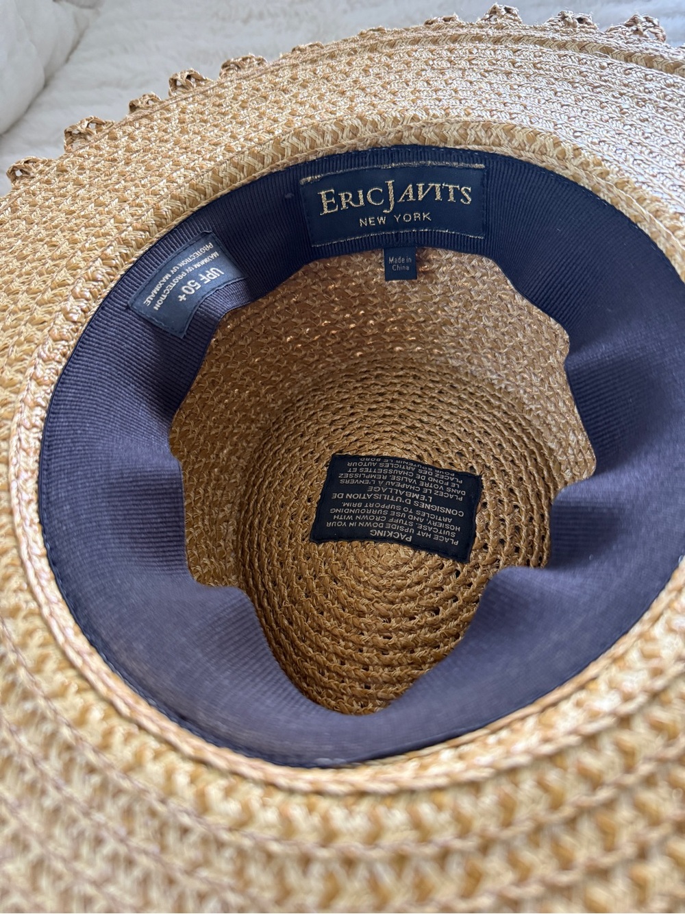 Eric Javits Natural Straw Fedora with Black Band - Picture 4 of 4
